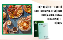 Troy Kartlara Özel Restoran Harcamalarınıza Toplam 500 TL Bonus!