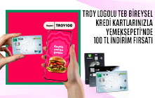 TROY Logolu TEB Bireysel Kredi Kartlarınız ile Hafta Sonları Yemeksepeti'nde 100 TL İndirim!