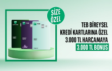 TEB'den Size Özel Bireysel Kredi Kartları ile 3000 TL ve Üzeri Harcamaya 3000 TL Bonus!