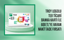 TROY Logolu TEB Ticari Banka Kartınıza Özel Toplam 600 TL Nakit İade!